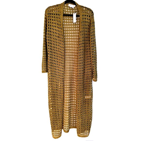 Anthropologie Open-Weave Long Cardigan Sweater, Olive Green, Retail $120 NWT NEW - Picture 2 of 11